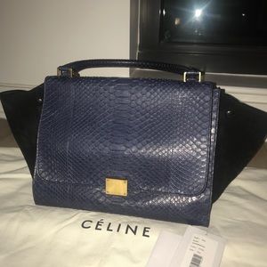 Navy Snakeskin Celine Large Trapeze Bag
